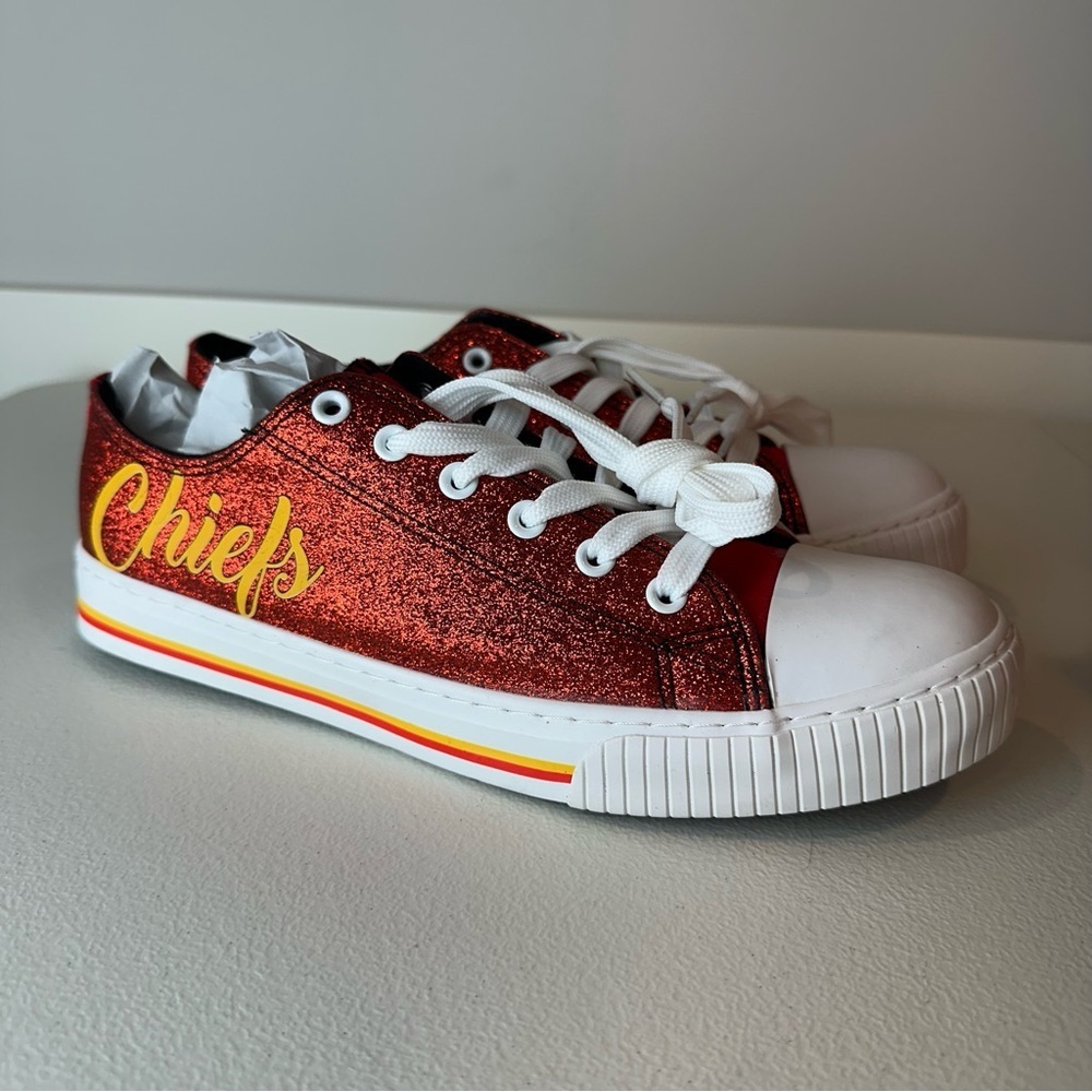 NEW Foco Kansas City Chiefs NFL Football Red Glitter Lace Up Sneakers Size 10